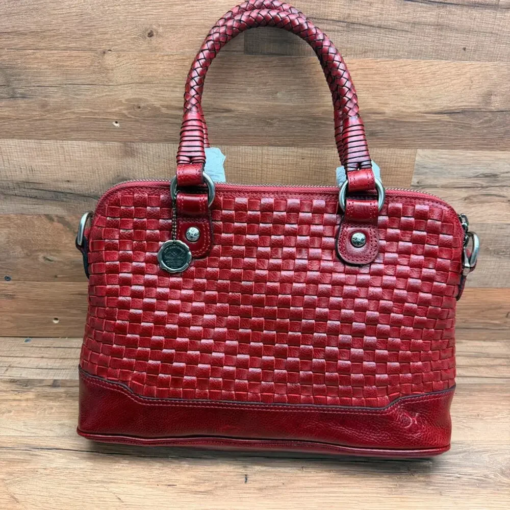 Patricia Nash Discovery Washed Woven Augusta Satchel handbag red leather